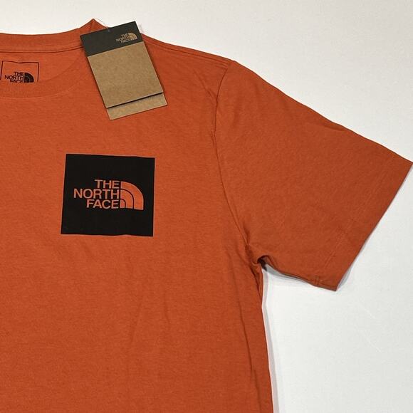 The North Face Men’s Medium T-Shirt Orange NWT Short Sleeve 100% Cotton Box Logo - Picture 3 of 13